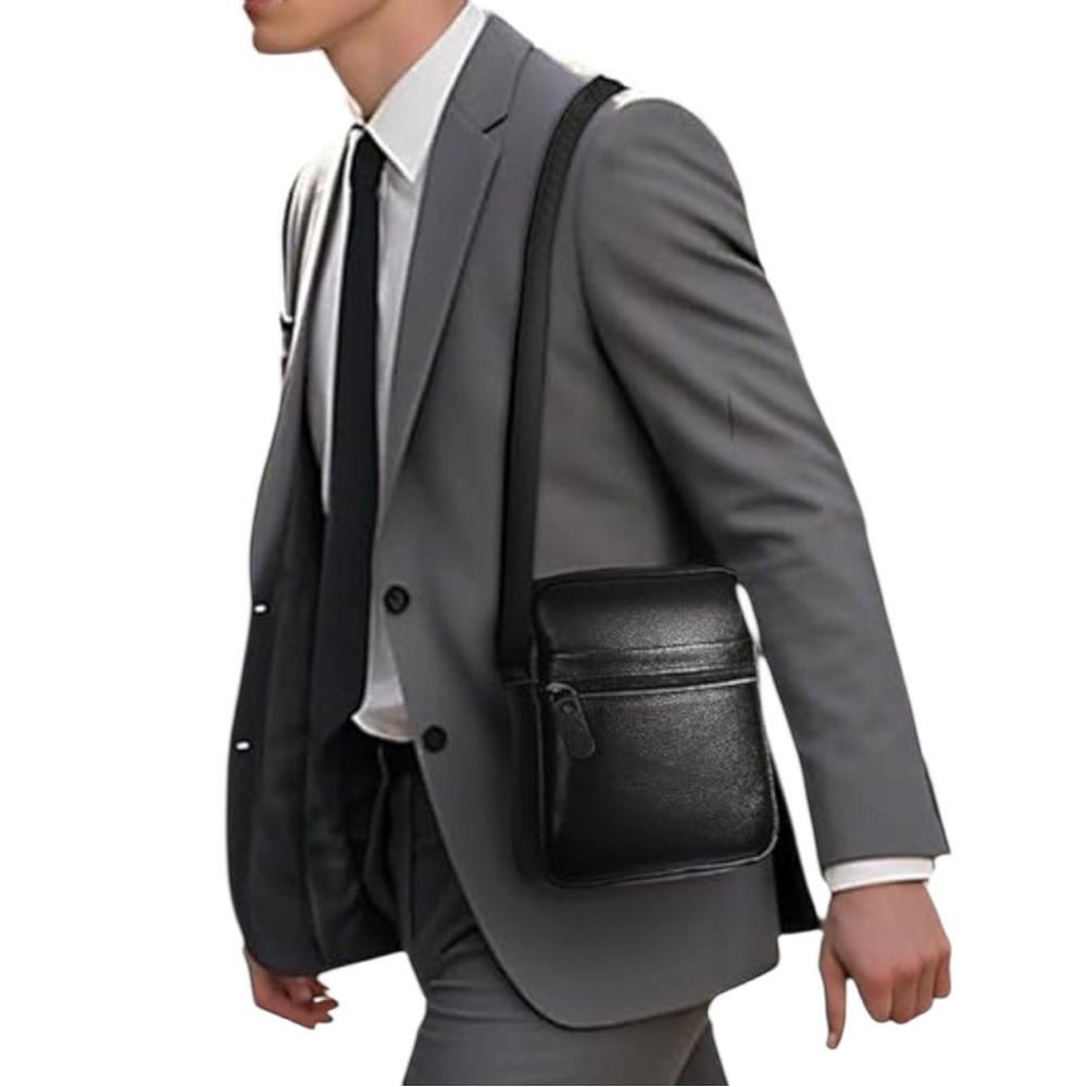 Leather Crossbody Bag Work Travel Casual Lightweight Black NWT Gorpcore - Picture 3 of 16